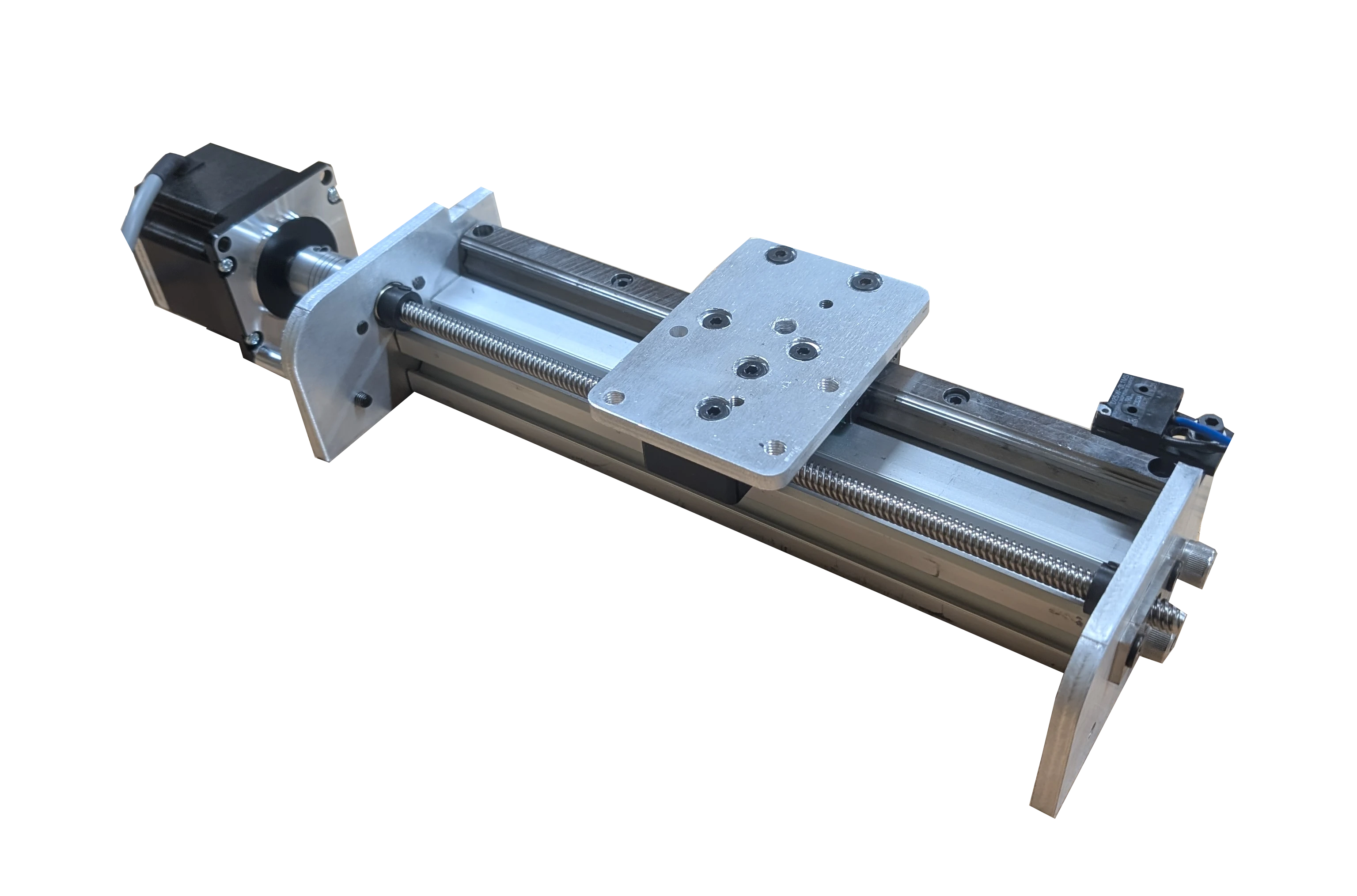 Top and side angled view of the NEMA 23 gantry and linear actuator system